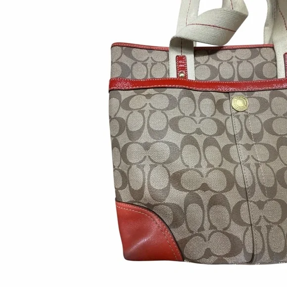 Coach Signature Orange and Tan Tote Bag - Picture 5 of 13